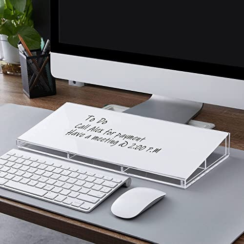 Desktop Whiteboard, DIGIELE Glass Whiteboard, Desktop Memo Board, Dry Wipe Glass Surface, Keyboard Stand + Acrylic Desk Organiser + Marker and Eraser for Office, Home & School