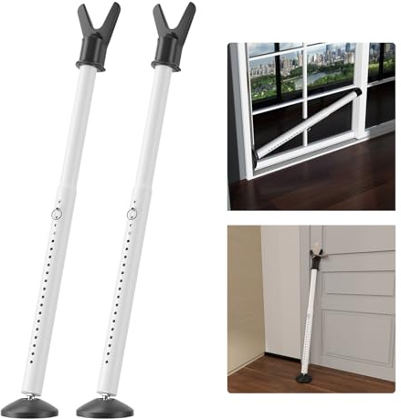 Lot de 2 barres de sécurité pour butées de porte, butoirs de porte robustes anti-effraction, barres de verrouillage de porte coulissante réglables pour fenêtre, porte d'entrée, porte de terrasse