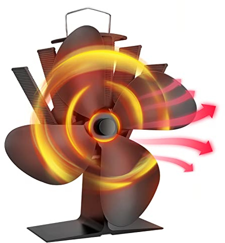 Kaminfläkt med 4 blad, värmedriven ugnsfläkt för vedugn, log, brännare, öppen spis, fläkt, strömlös, 60°C/140°F snabb start, tyst drift, energieffektiv