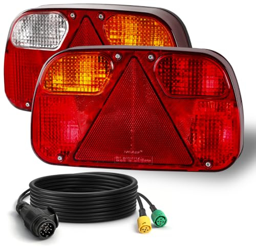 Yuanjoy 2 st släpvagnsljus 13 stift halogen 12 v förkopplad 5,5 m kabel, bajonett 5 stift, E-mark-godkänd släpvagnsbelysning