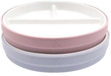 Elk and Friends Kids 7.8” Porcelain Divided Plates with Silicone Sleeves | Suitable for Babies/Kids/Toddlers | Microwave & Dishwasher Safe | Non Slip | Snack Dishes