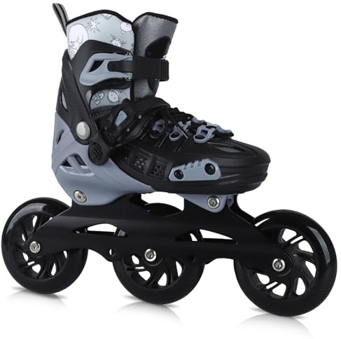 VEZLOPUS Inline Skates, 3 Wheels 100mm | 4 Sizes Adjustable Inline Speed Skates for Kids, Teens, Adults, Men, Women - Professional Outdoor Fitness Performance Inline Skates (BlackGrey M)
