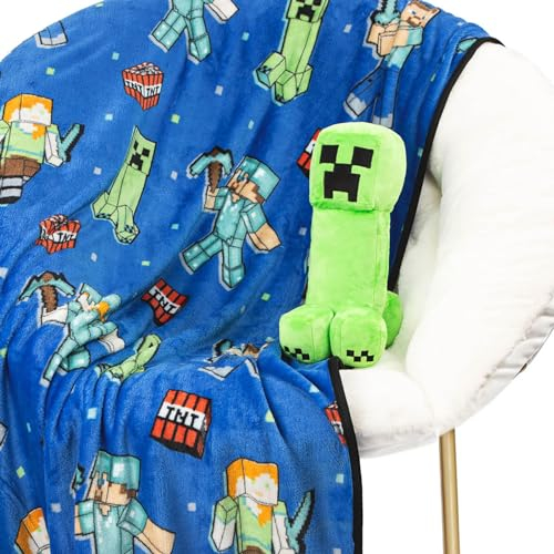 Jay Franco Minecraft Creeper Plush Mini Pillow Buddy & 130 x 150cm Fluffy Throw Blanket Set - Kids Super Soft 2 Piece Cuddle Set