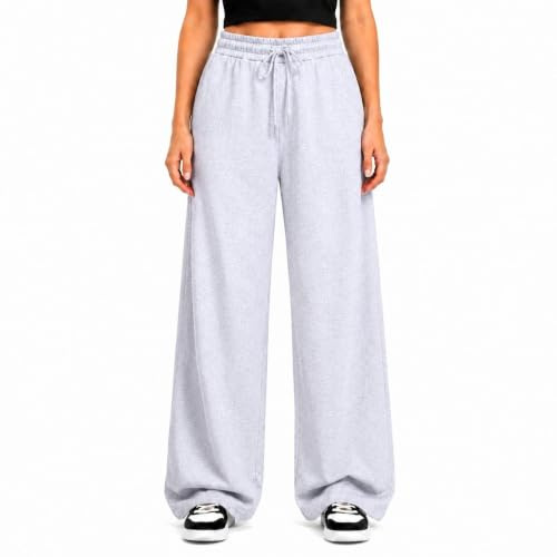 Comeor Pantalon de Jogging pour Femme - Pantalon de Sport Long en Coton - Pantalon de survêtement Ample avec Taille élastique et Jambe Droite, Gris Clair, M