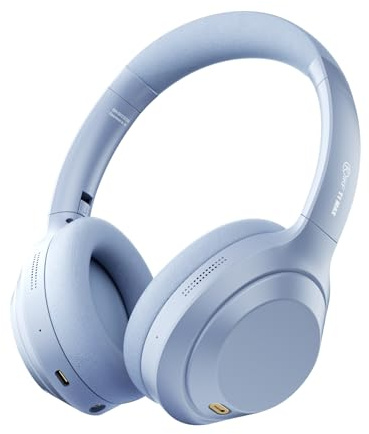 iKF T1 Max trådlösa Bluetooth-hörlurar, ANC Over-Ear brusreducering vikbara med mikrofon, 100 timmars uppspelningstid, Hi-Fi-stereoljud, lätta hörlurar för TV-PC (blå)