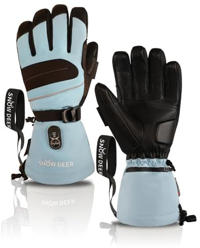 SNOW DEER Beheizbare Handschuhe Damen Herren mit 10 Stunden Wärme Elektrisch Beheizte wasserdichte Skihandschuhe Thinsulate Warme Touchscreen Thermohandschuhe (Blau, XL)