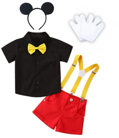 Lito Angels Vestito Topolino Costume con Cerchietto Orecchie di Topo e Guanto Bianco per Bimbo Taglia 6-12 mesi (Etichetta in Tessuto 70), A