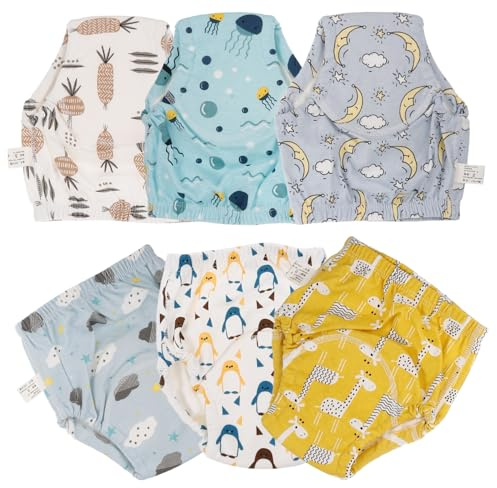 VICASKY 6 piezas Pantalones de Entrenamiento de Algodón Reutilizables Lavables Orinal Calzoncillos de Entrenamiento para Niños Pequeños Elásticos Y Transpirables Para Entrenamiento Del Orinal