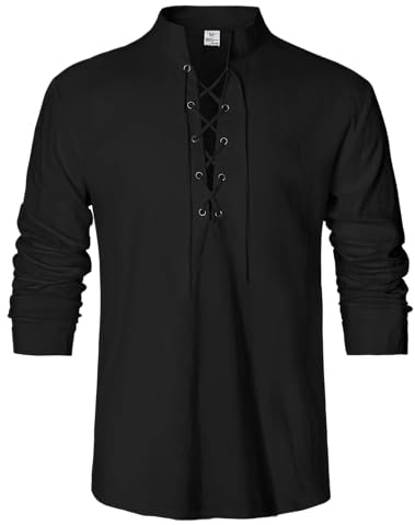 LVCBL medeltida skjorta herr linneskjorta retrostil viking kostym snörning skjorta M-3XL
