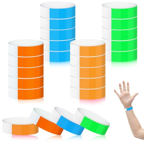 Lociban 400 Piezas Identificativas, 4 Colores Pulsera de Papel para Eventos, Fiestas, Festivales, Conciertos, Parques Infantiles - para Adultos y Niños (25×2cm)
