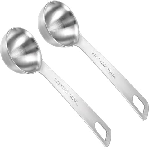 2 cucchiai dosatori da 2/3 cucchiai (1 2/3 cucchiaini | 10 ml | 10 cc), cucchiaio dosatore, cucchiaio dosatore in acciaio inox per cucchiai da cucina (argento)