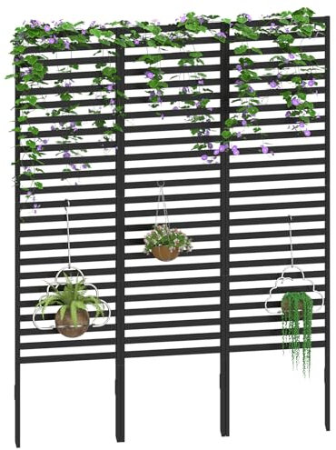 CADUKE Schwarz Metall Outdoor Sichtschutz Dekorativer Sichtschutzzaun für Hof Terrasse - Outdoor Trennwand Gartenzaun Klimaanlage Zaun 12 Paneele mit 6 Heringen