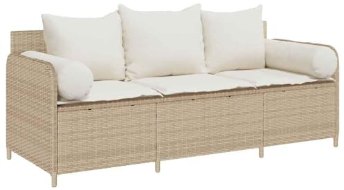 Canapé de jardin avec coussins 3 places beige résine tressée