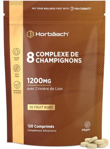 Svamp Komplex 1200 mg | Mushroom Complex Vegan | Komplex av Lejonman Chaga Cordyceps Reishi Shiitake Maitake Lurvig Man och Ostron | 120 Veganska Kapslar | Horbaach