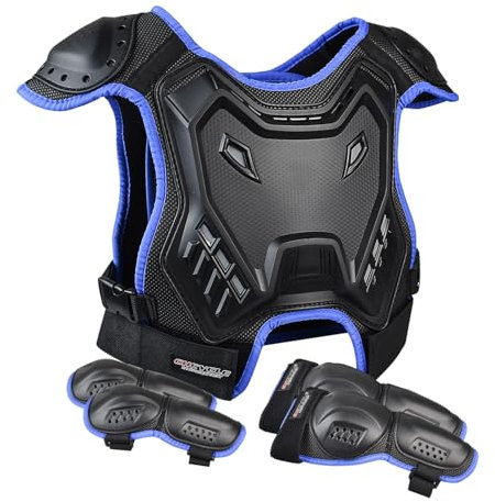 Tuta protettiva per bambini da cross, con ginocchiere e gomitiere, per mountain bike, ciclismo, pattinaggio (blu)