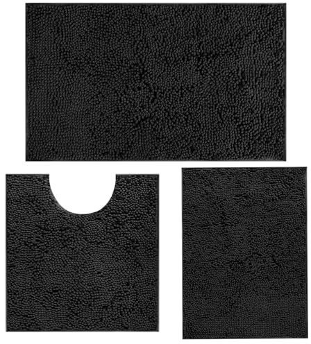 DTXDTech Alfombra de baño Antideslizante, 3 Unidades, Chenilla, 20 x 32 Pulgadas, 16 x 24 Pulgadas y 20 x 20 Pulgadas en Forma de U, Suave y Absorbente, Juego de Alfombrilla de baño para baño
