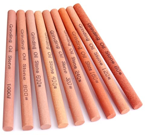 CBRIGHT 10pcs Sharpening Stone Set-10 Grit Cylindrical Assorted Sizes Whetstone Sharpener Polishing Honing Stone Kit 80# 120# 180# 240# 320# 400# 600# 800# 1000# 1200# (5.9x0.39inch)