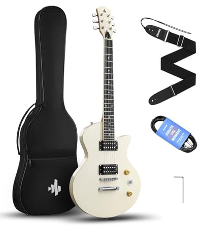 Donner DSC-128 Electric Guitar Beginner Kit 39 â Full Size Solid Body H-H Pickups, C-Shape Neck with Gig Bag, Ideal for Rock Blues Practice, White