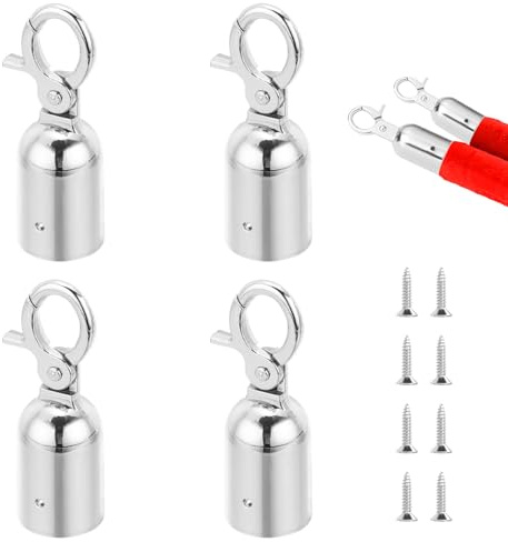 Gativs Lot de 4 Butée de Corde Bouchons D'extrémité de Corde avec Crochet Butée de Fin de Corde Chanvre Capuchon de Corde avec Crochet Extrémités en Métal pour Corde Rouge