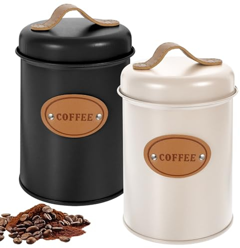 PORFOYO Kaffeedose 2er Set, 1200ml Luftdichte Kaffeebehälter, Kaffeebohnen Aufbewahrung und Kaffeepads Aufbewahrung, Metall Kaffeebehälter, Rost- und Feuchtigkeitsgeschützt