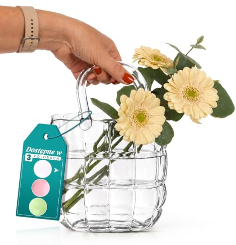 Comforder Handväskvas i Glas, 19x11x28 cm, Dekorativ Blomvas (Transparent)