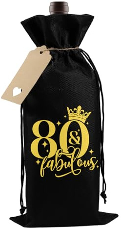 Bliceon 80th Birthday Gifts for Men Bottle Bags, Birthdays Wine Drawstring Gift Bags, 80th Funny Birthday Gifts for Men, Dad, Brothers, Friends and Colleague (Black)