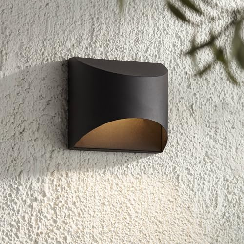 Possini Euro Design Ratner Modern Outdoor Wall Light Fixture Black LED Downlight Dark Sky 5 1/2 for Exterior Barn Deck House Porch Yard Patio Outside Garage Front Door Garden Home Roof Lawn