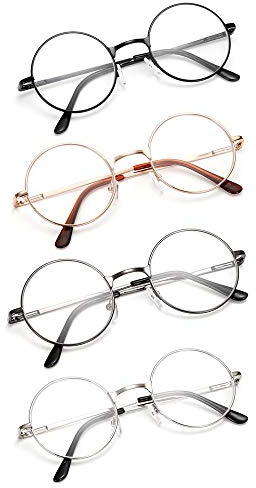 JoXiGo 4-Paquet Lunettes de Lecture Femme Homme Rondes Retro +2.5(60-64 ans) Monture Métalliques Lens Transparentes