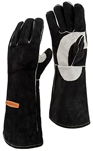 YESWELDER Leather Forge MIG Welding Gloves, Heat Fire Resistant Welders Gloves, Black, also Perfect for Grill/BBQ/Wood Stove/Oven/Fireplace/Cutting