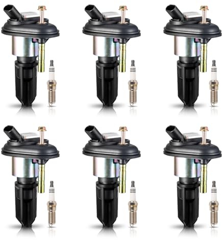 Set of 6 Ignition Coil Pack and Spark Plugs Iridium Compatible with 2002 2003 2004 2005 Chevy Trailblazer GMC Envoy Ascender Bravada Buick Rainier 9-7X 4.2L L6 Spark Plug Coils Replaces# UF303 41103