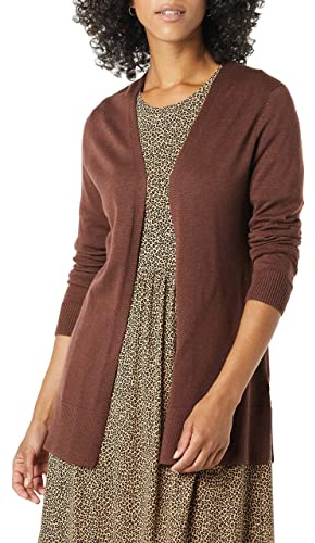 Amazon Essentials Cardigan leggero da donna aperto sul davanti (disponibile in taglie forti), marrone castano scuro, M