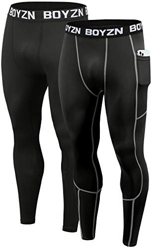 2er Pack Kompressionshose Herren, Sport Leggings Laufhose Lang Unterhose, Atmungsaktiv Tights Baselayer Fitness Leggings Sporthose Trainingshose für Fitness Joggen Basketball Black/Grey(Pocket)-S