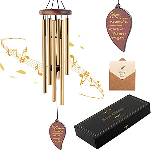 Soopau Wind Chimes for Outside, 30 Wooden Sympathy Wind Chimes Memorial Wind Chime for Loss of Loved One Mother Father, Sympathy Gift Home Decor Outdoor Garden Patio