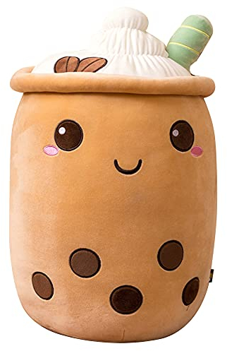Herbests 50CM Bubble Tea Plüschtier Boba Kuscheltier,Lustiges Bubble Tea Spielzeug Weiche Stofftier Gefüllter Milchtee Softpuppe Kissen Kinderspielzeug Geschenk für Weihnachten, Geburtstag,Braun