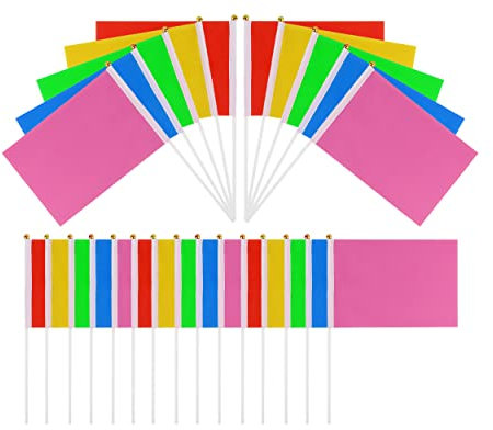 SCSpecial Small Flags 25 Pieces Mini Handheld Flags on Stick 8.2 Inch x 5.5 Inch Outdoor Flags for Parades and Decoration (Multi Color)