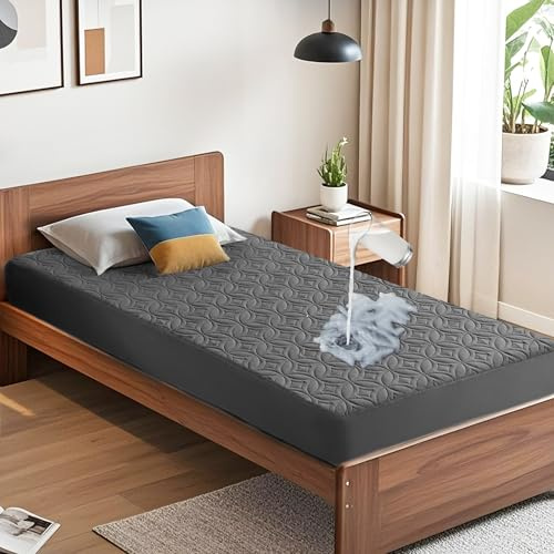 BEDLORE Waterproof Mattress Protector, Twin Size Mattress Pad with Deep Pocket 6-15 Depth, Soft Breathable Dirt-Proof Single Bed Mattress Cover for Bedroom, Dorm Room (Gray)