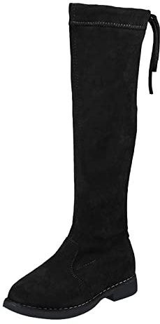 Kids Child Knee High Suede Boot Side Zip Lace up Chunky Heel Boots Winter Warm Anti-Slip Shoes Back to School Shoes for Toddler