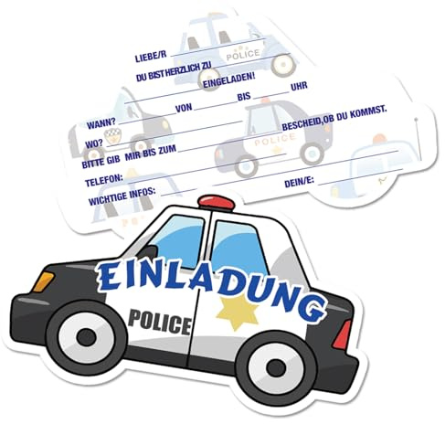 Werfunee - Lot de 12 cartes d'invitation pour anniversaire d'enfant garçon - 13 x 8 cm - Voiture de police - Cartes d'invitation pour anniversaire d'enfant - Invitations d'anniversaire pour garçon