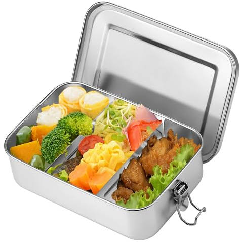 Kssvzz Stainless Steel Lunch Box with Compartments, 1400ML Metal Bento Box for Adults, Kids, Leakproof Sandwich Box Food Containers for School, Home, Office