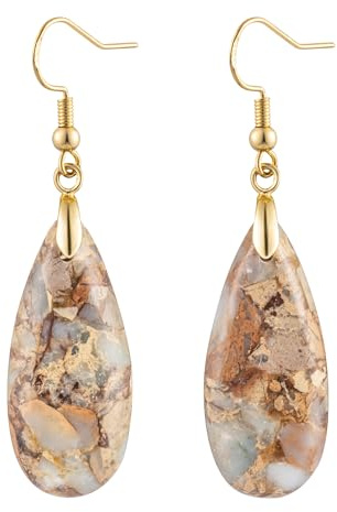 HAISWET Brown Stone Drop Earrings for Women Teardrop Created Imperial Jasper Dangle Drop Earrings