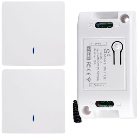 Funkschalter Funk, 433MHZ Funk Lichtschalter Set, 10A 220V Funkschalter Licht, Wireless Schalter Mit Empfänger, Funkschalter Ohne Batterie Für Lampe Innen Außenbereich (2 Schalter Mit 1 Empfänger)
