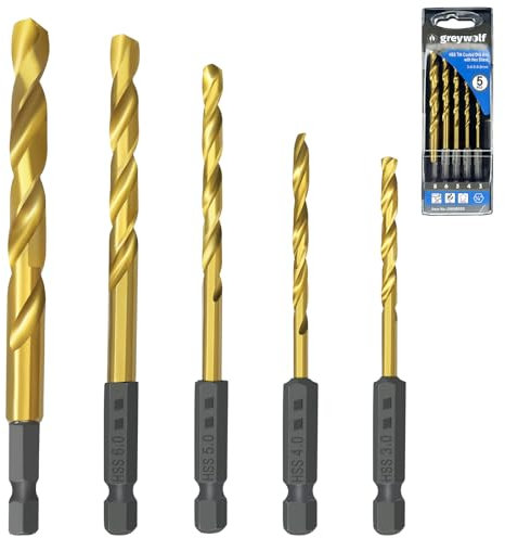 5pcs Titanium Drill Bit Set, HSS Twist Drill Bits, Hex Shank Quick Change, 135° Split Point, Precision Drilling Kit for Metal, Wood, Plastic, DIY and Professional Use (3/4/5/6/8mm)