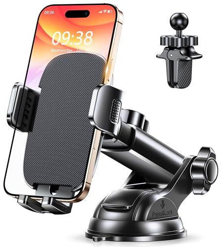 Glangeh Porta Cellulare Auto [Tecnologia di Presa Superiore], [Super Ventosa e Girevole a 360°] Supporto Telefono Auto per Ventilazione Cruscotto Parabrezza, Rilascio con Una Mano per Smartphone 4-7