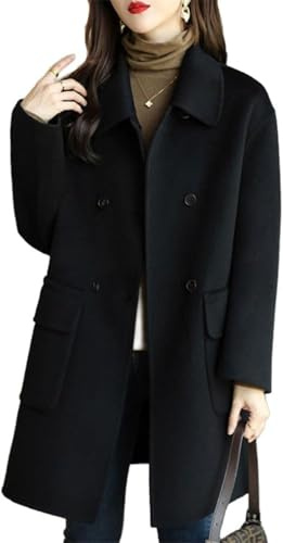 Cappotto in Misto Lana Doppiopetto con Risvolto alla Moda da Donna Elegante Giacca Casual da Lavoro Ufficio Primaverile e Autunnale Cappotto Caldo