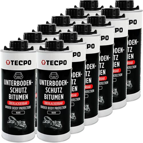 TECPO Unterbodenschutz Bitumen, 12 Liter überlackierbar schwarz dauerelastisch in Saugdose, Karosserieschutz Steinschlagschutz Rostschutzmittel Korrosionsschutz UBS mit Anti-Dröhn-Wirkung