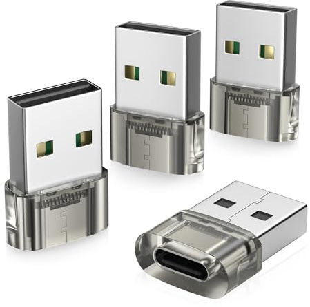 Basesailor USB till USB C Bil Adapter 4Pack,Typ C Hona till en USBA Hane | CarPlay laddare USBC kabelkonverter för iPhone 17 17e Air 16 15 Pro Max Plus,Samsung S26 A56,inte för iPad/Magsafe/HomePod