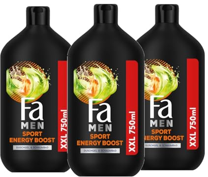 FA Duschgel MEN Sport Energy Boost (3x 750 ml), 3in1 Duschgel für Körper, Gesicht und Haar mit stimulierendem Duft nach Guarana & Ginseng
