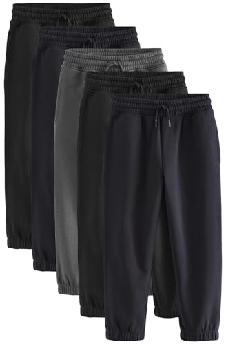 NEXT Garçon Pantalon de Jogging Basique Classique, Lot de 5 Noir/Bleu Marine/Gris 8 Ans