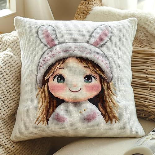 XDEGHUANGSS Kit completo di chiusura a gancio per cuscini, kit di gancio per principianti adulti o bambini, artigianato creativo, 43 x 43 cm, ragazza carina del fumetto