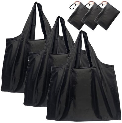 Ferizzia 3 Piezas Bolsas Compra Plegable, Viene con 3 Mosquetón, 58 x 40cm Reutilizable Bolsa Compra, Oxford Bolsas Tela Lavables Plegable,para Compras, Viajes, Camping, Almacenamiento en Casa